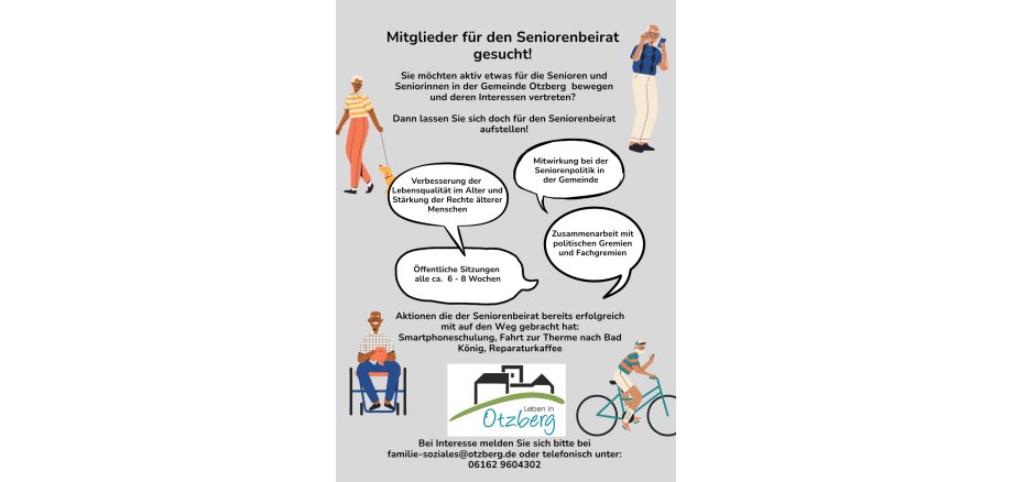 Sie sind über 60 Jahre alt und möchten sich in Otzberg aktiv für die Seniorenarbeit einseten - 1 Sie sind über 60 Jahre alt und möchten sich in Otzberg aktiv für die Seniorenarbeit einseten - 1